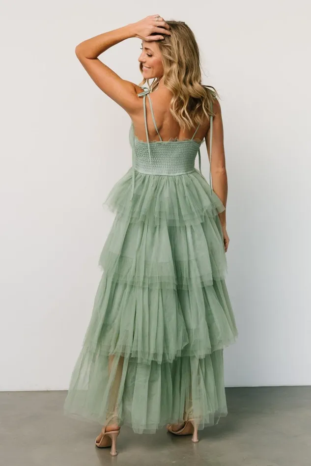 Baltic Born Tulle Styles Women Alora Tulle Tiered Maxi Dress Sage Green