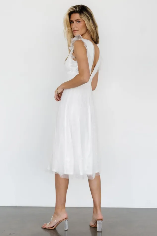 Baltic Born Tulle Styles Women Chiara Shimmer Midi Dress White Baltic Born Tulle Styles Women Chiara Shimmer Midi Dress White