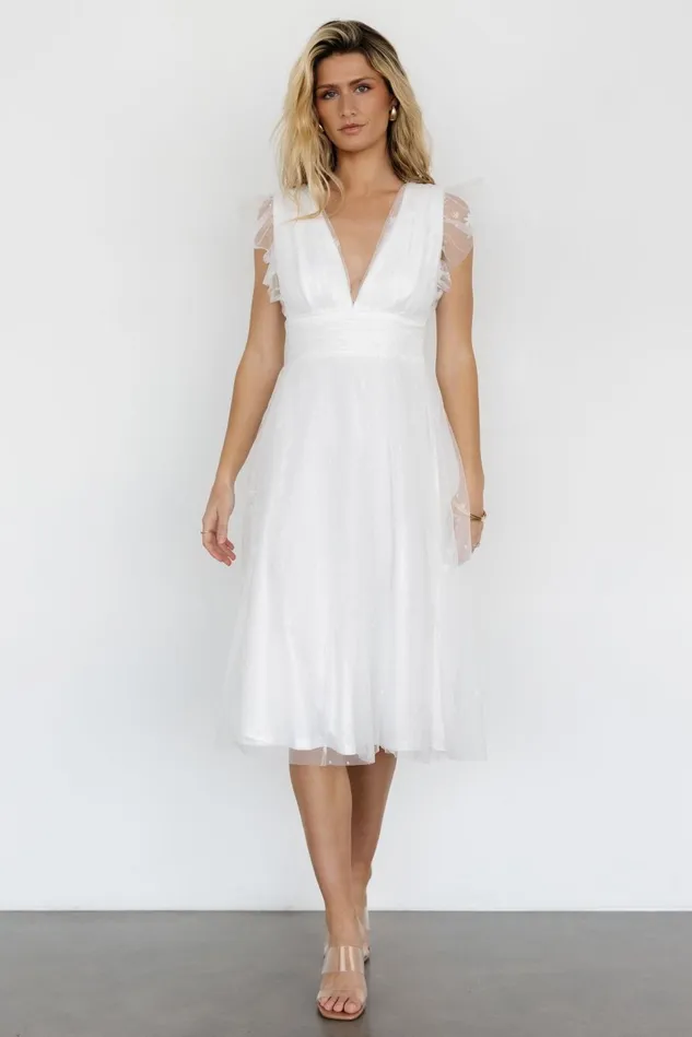 Baltic Born Tulle Styles Women Chiara Shimmer Midi Dress White Baltic Born Tulle Styles Women Chiara Shimmer Midi Dress White