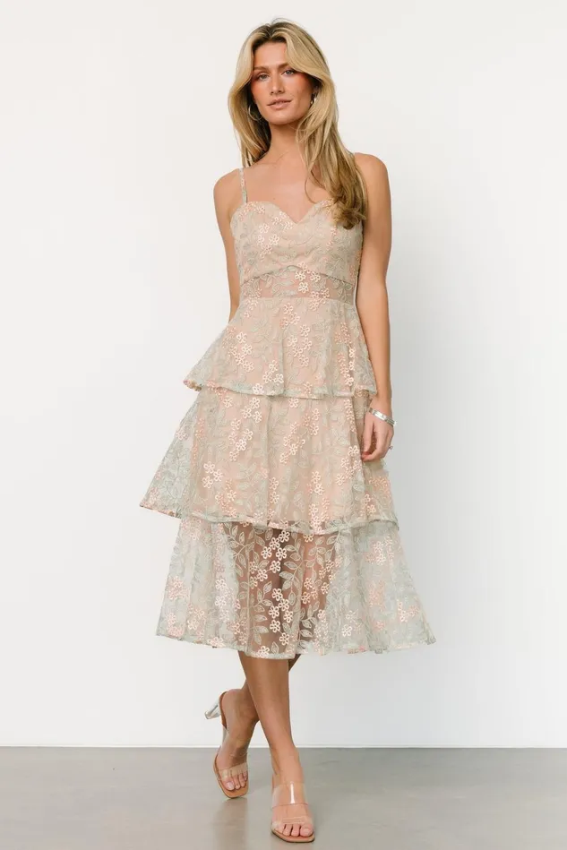 Baltic Born Tulle Styles Women Georgiana Embroidered Midi Dress Sage