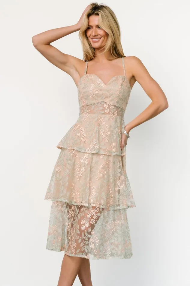 Baltic Born Tulle Styles Women Georgiana Embroidered Midi Dress Sage