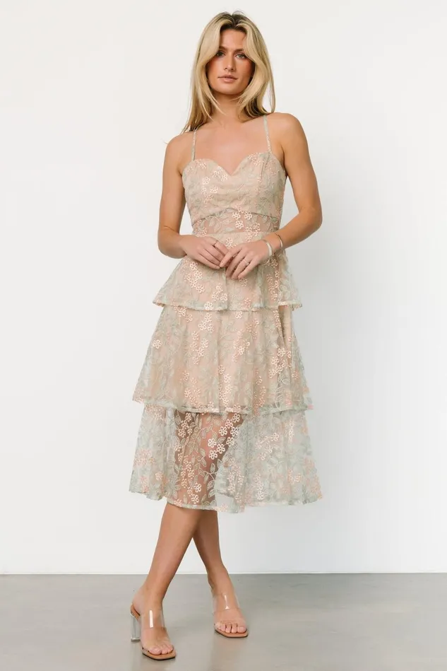 Baltic Born Tulle Styles Women Georgiana Embroidered Midi Dress Sage