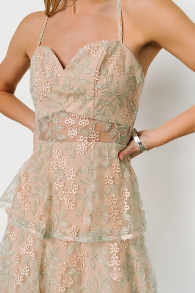 Baltic Born Tulle Styles Women Georgiana Embroidered Midi Dress Sage