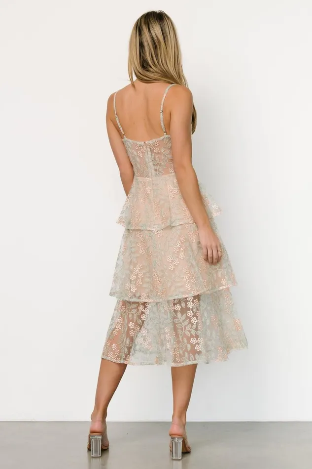 Baltic Born Tulle Styles Women Georgiana Embroidered Midi Dress Sage