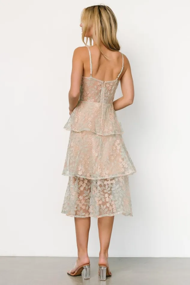 Baltic Born Tulle Styles Women Georgiana Embroidered Midi Dress Sage