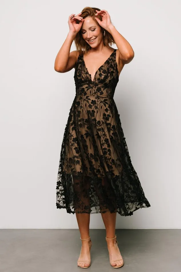 Baltic Born Tulle Styles Women Larissa Midi Dress Black Nude Baltic Born Tulle Styles Women Larissa Midi Dress Black Nude