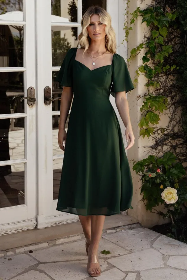 Baltic Born Wedding Guest Women Colette Sweetheart Midi Dress Evergreen