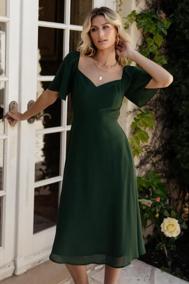 Baltic Born Wedding Guest Women Colette Sweetheart Midi Dress Evergreen