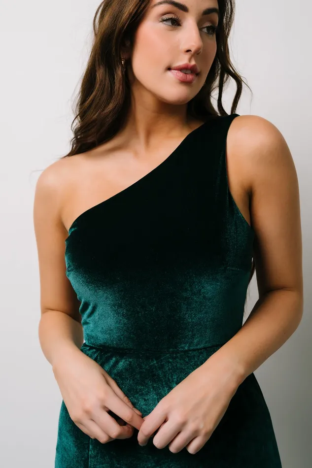 Baltic Born Wedding Guest Women Tatiana Velvet One Shoulder Maxi Dress Emerald