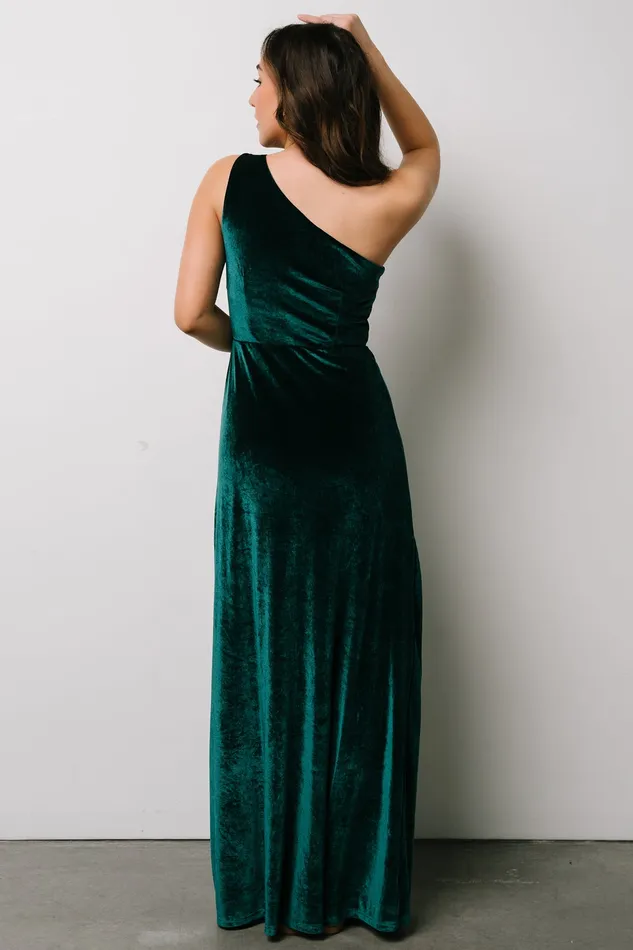 Baltic Born Wedding Guest Women Tatiana Velvet One Shoulder Maxi Dress Emerald