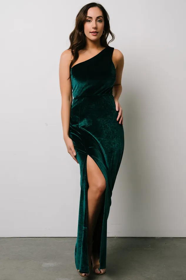 Baltic Born Wedding Guest Women Tatiana Velvet One Shoulder Maxi Dress Emerald