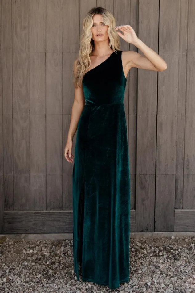 Baltic Born Wedding Guest Women Tatiana Velvet One Shoulder Maxi Dress Emerald