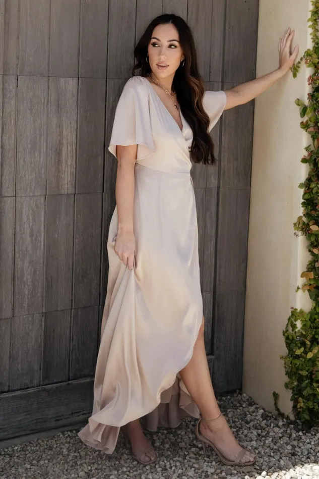 Baltic Born Wedding Guest Women Vara Satin Maxi Wrap Dress Champagne Baltic Born Wedding Guest Women Vara Satin Maxi Wrap Dress Champagne