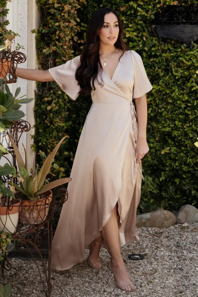 Baltic Born Wedding Guest Women Vara Satin Maxi Wrap Dress Champagne Baltic Born Wedding Guest Women Vara Satin Maxi Wrap Dress Champagne