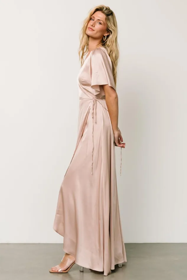 Baltic Born Wedding Guest Women Vara Satin Maxi Wrap Dress Champagne Baltic Born Wedding Guest Women Vara Satin Maxi Wrap Dress Champagne
