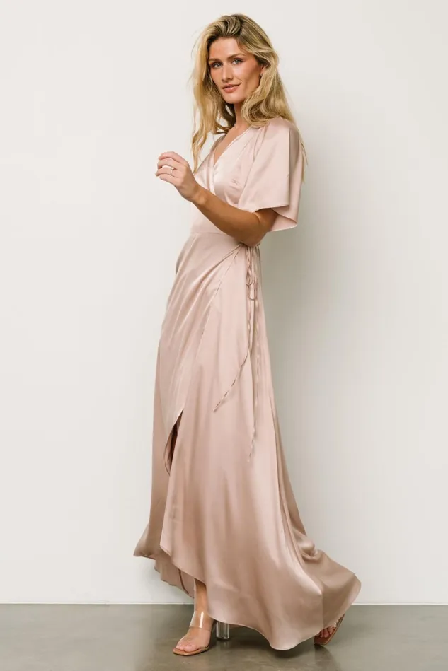 Baltic Born Wedding Guest Women Vara Satin Maxi Wrap Dress Champagne Baltic Born Wedding Guest Women Vara Satin Maxi Wrap Dress Champagne