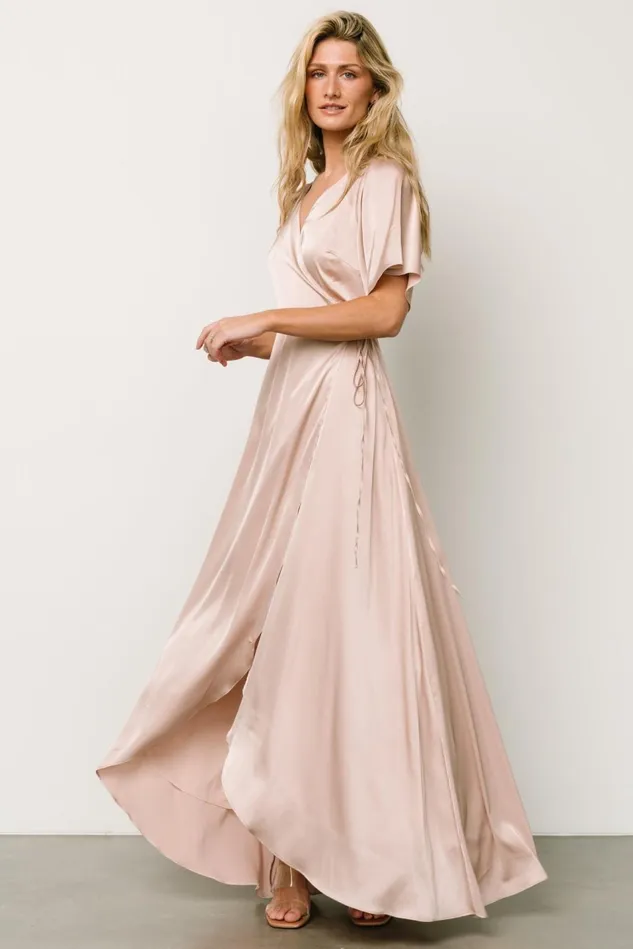 Baltic Born Wedding Guest Women Vara Satin Maxi Wrap Dress Champagne Baltic Born Wedding Guest Women Vara Satin Maxi Wrap Dress Champagne