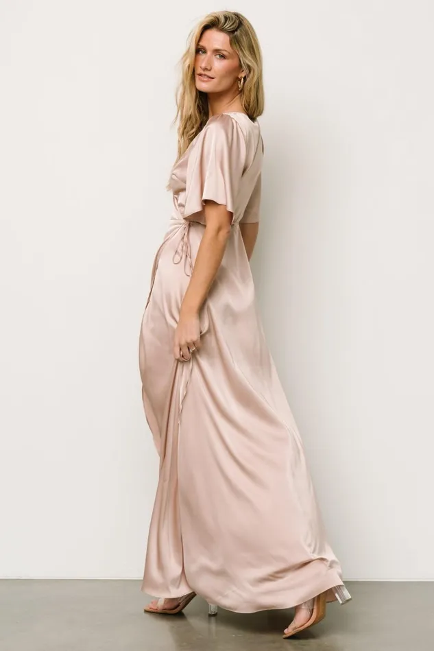 Baltic Born Wedding Guest Women Vara Satin Maxi Wrap Dress Champagne Baltic Born Wedding Guest Women Vara Satin Maxi Wrap Dress Champagne