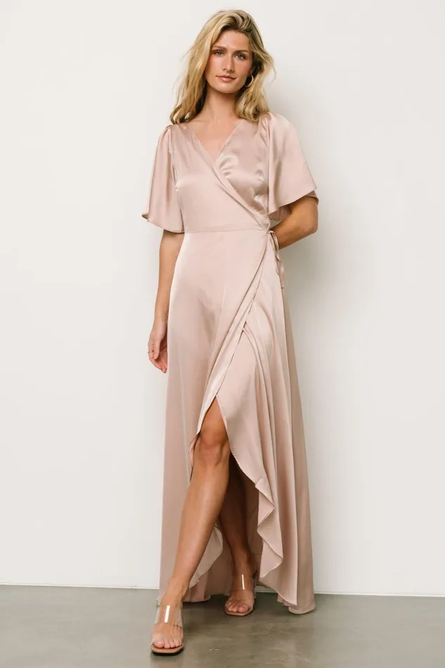 Baltic Born Wedding Guest Women Vara Satin Maxi Wrap Dress Champagne Baltic Born Wedding Guest Women Vara Satin Maxi Wrap Dress Champagne