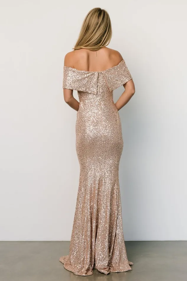 Baltic Born Wedding Guest Women Yvonne Off Shoulder Sequin Gown Champagne Baltic Born Wedding Guest Women Yvonne Off Shoulder Sequin Gown Champagne