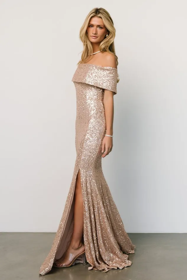 Baltic Born Wedding Guest Women Yvonne Off Shoulder Sequin Gown Champagne Baltic Born Wedding Guest Women Yvonne Off Shoulder Sequin Gown Champagne