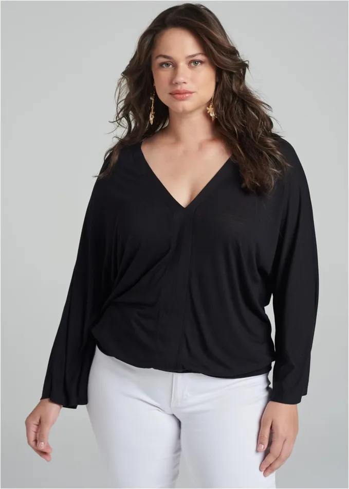 BANDED BOTTOM TOP Black Women VENUS Casual Tops