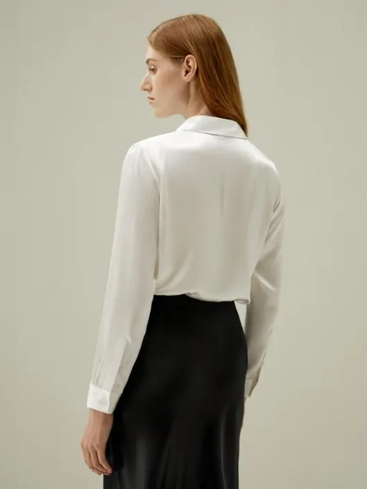 Basic Silk Long Sleeve Shirt WhiteBlackRedGreenPinkPurple Women Blouses Lilysilk Shirts