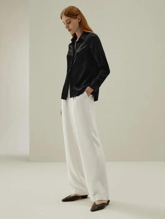 Basic Silk Long Sleeve Shirt WhiteBlackRedGreenPinkPurple Women Blouses Lilysilk Shirts
