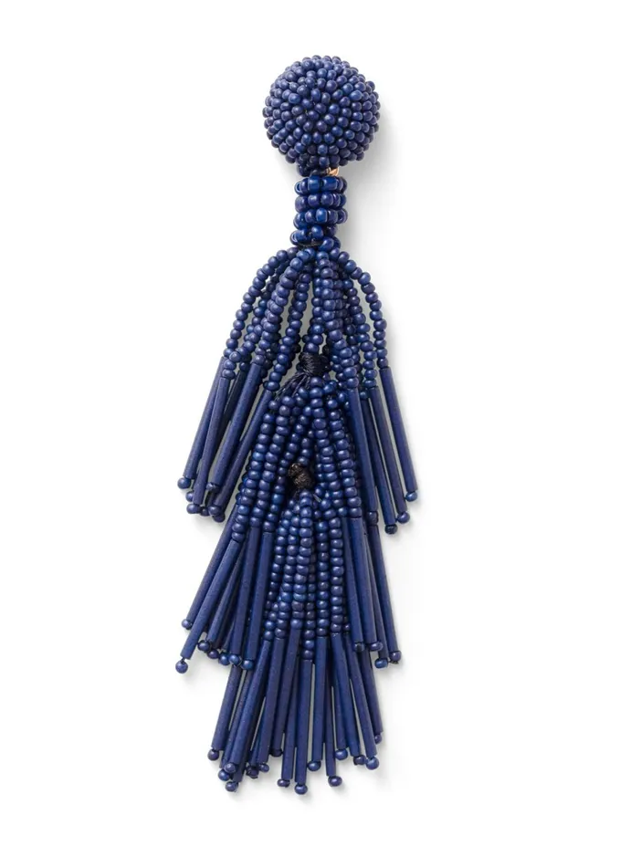 BEADED FRINGE EARRINGS Navy Women VENUS Earrings
