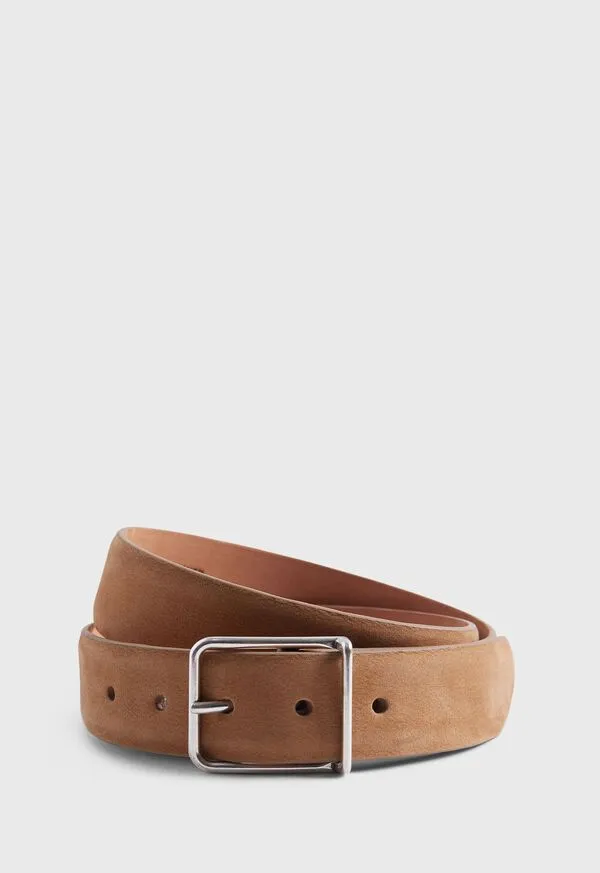 Belts Paulstuart Mens Suede Belt with Nickel Buckle Cognac