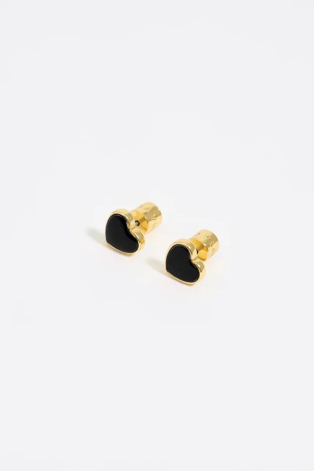 Black Enamel Heart Earrings Black Women Bimba Y Lola Jewelry Black Enamel Heart Earrings Black Women Bimba Y Lola Jewelry