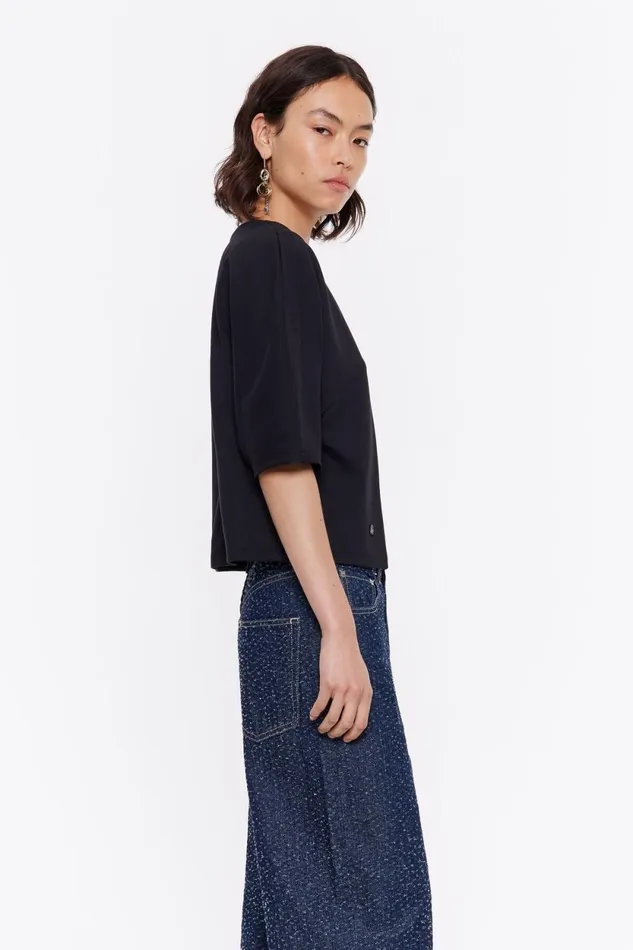 Black Ponte Di Roma Tshirt Black Women Bimba Y Lola TShirts Black Ponte Di Roma Tshirt Black Women Bimba Y Lola TShirts