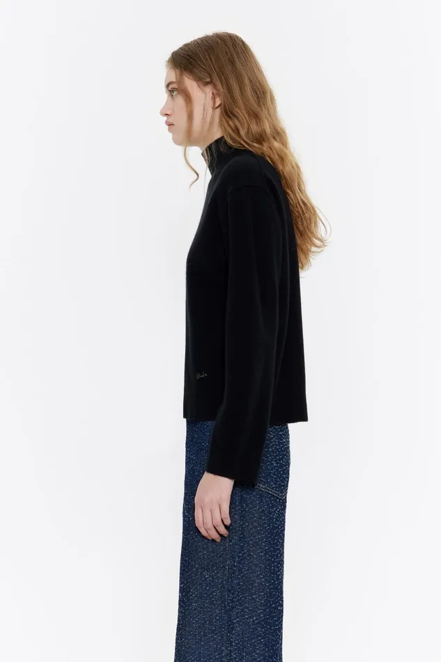 Black Wool Boxy Sweater Black Women Bimba Y Lola Knitwear Black Wool Boxy Sweater Black Women Bimba Y Lola Knitwear
