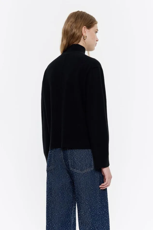 Black Wool Boxy Sweater Black Women Bimba Y Lola Knitwear Black Wool Boxy Sweater Black Women Bimba Y Lola Knitwear