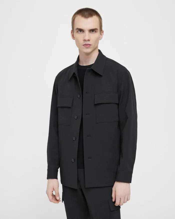 Blazers Jackets Men Theory Clyfford Shirt Jacket In Neoteric Twill Black