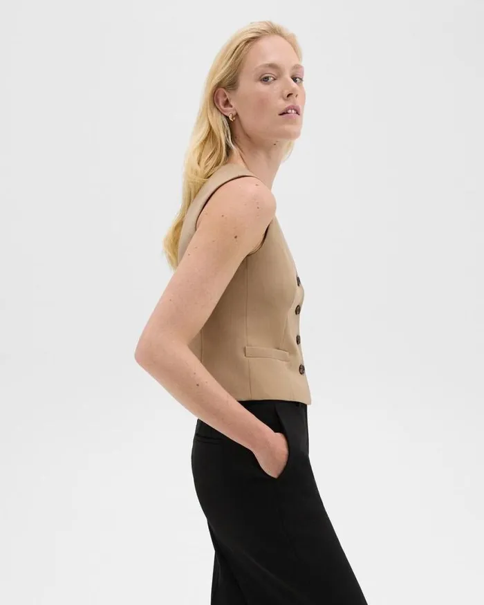 Blazers Jackets Women Theory Slim Vest In Sleek Flannel New Camel