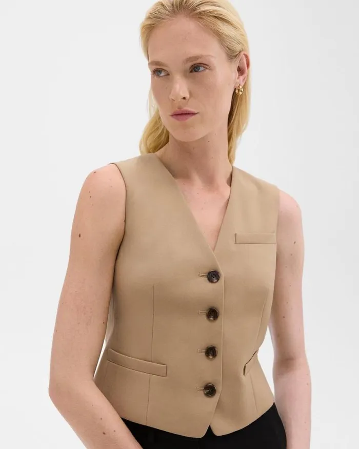 Blazers Jackets Women Theory Slim Vest In Sleek Flannel New Camel