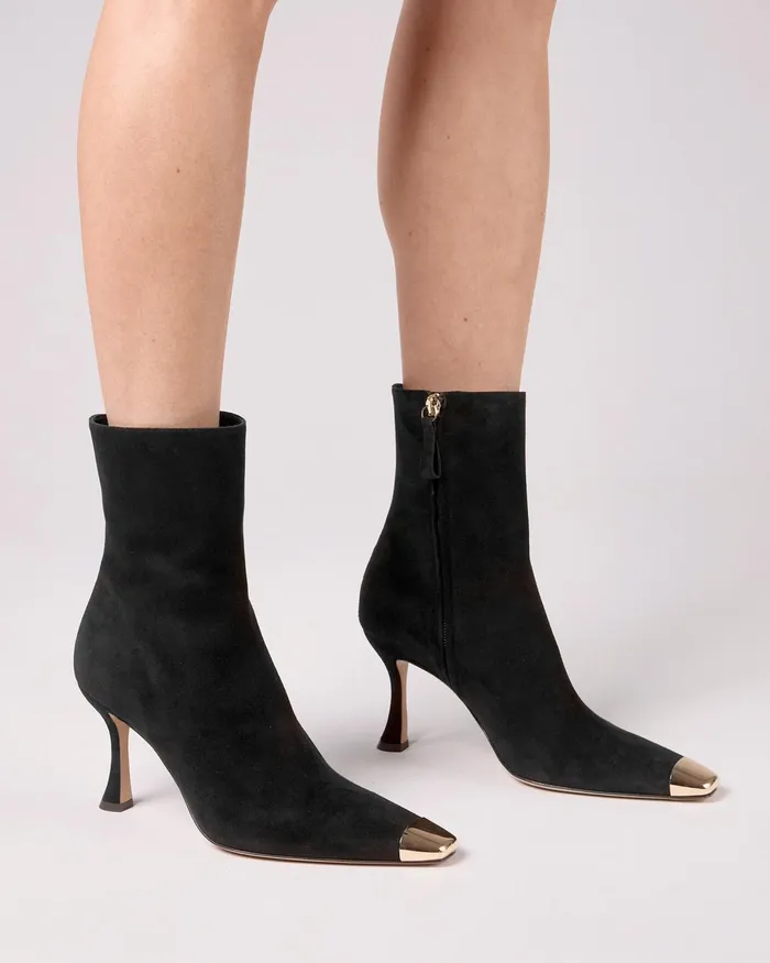 Boots Women Alexandre Birman Black Suede Bootie 8211 Olivia Retro Bootie 8211 Designer Boots For 8211 Square Toe Boots Black