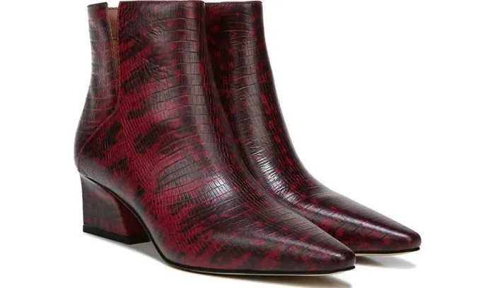 Boots Women Franco Sarto Franco Sandria Block Heel Bootie Wine Snake Print Leather