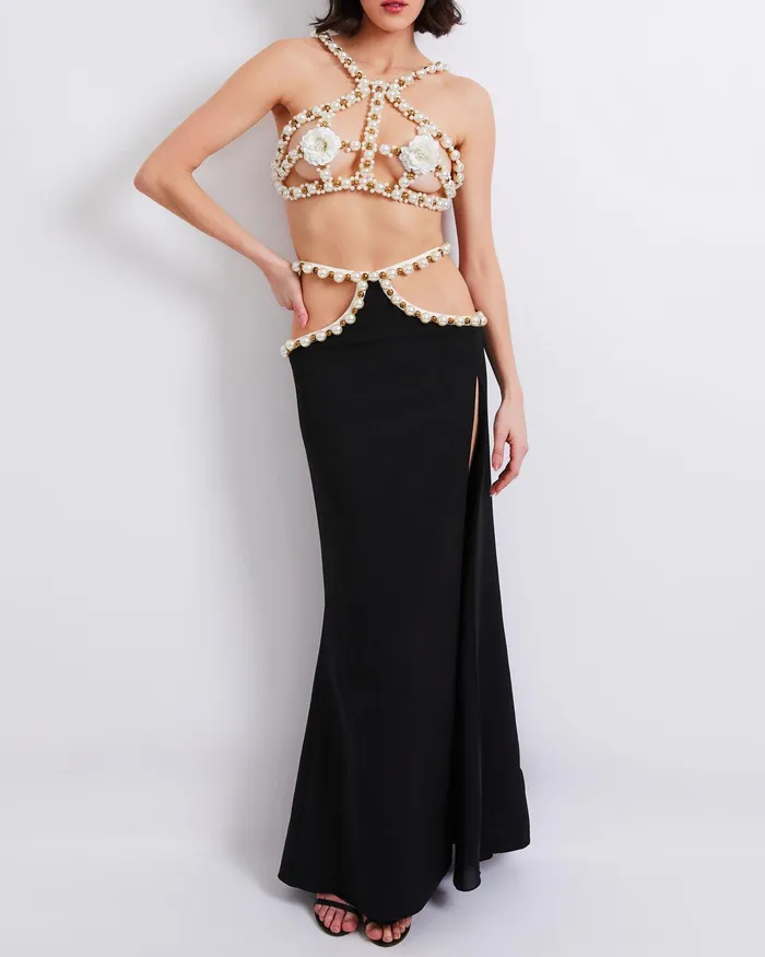 Bottoms Women PatBO HANDBEADED CUTOUT MAXI SKIRT FINAL SALE