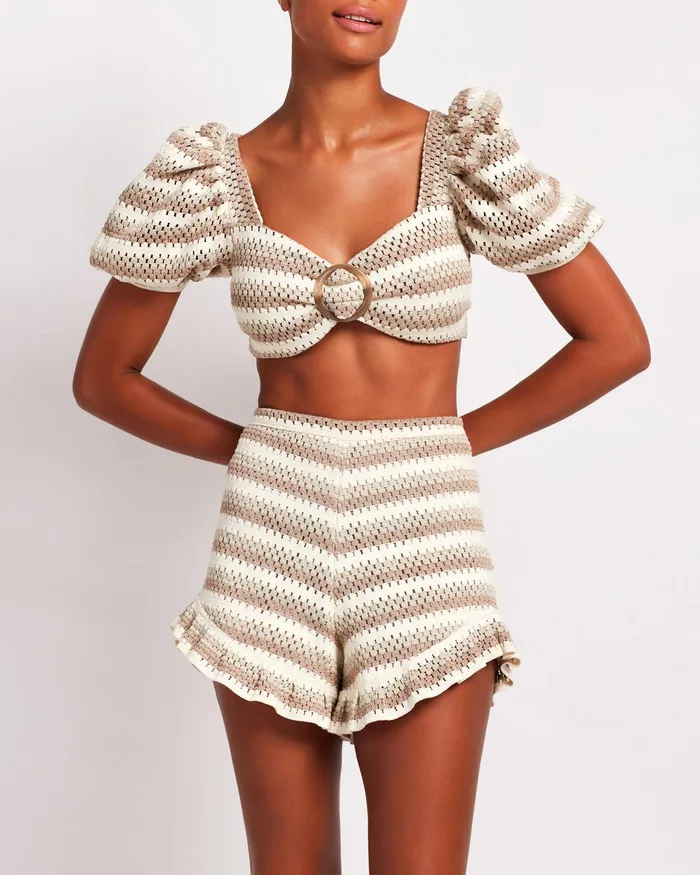 Bottoms Women PatBO Striped Crochet Short FINAL SALE