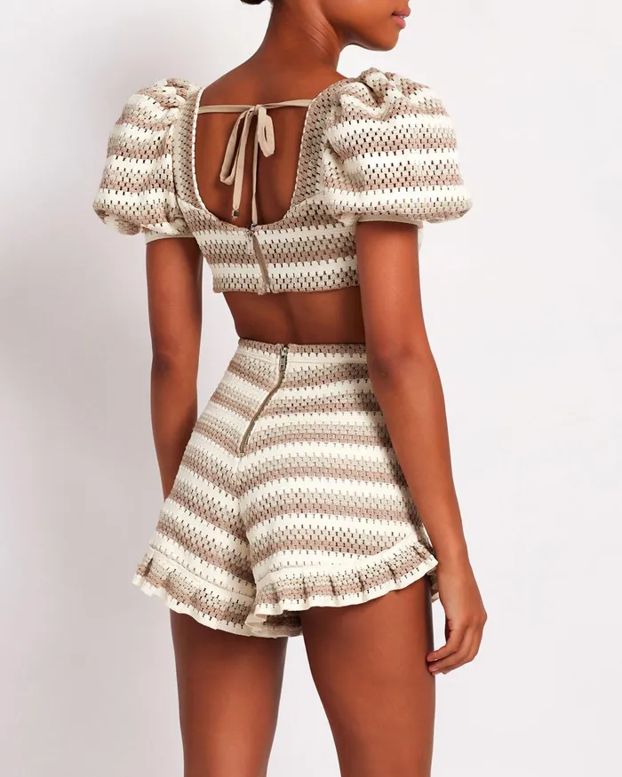 Bottoms Women PatBO Striped Crochet Short FINAL SALE