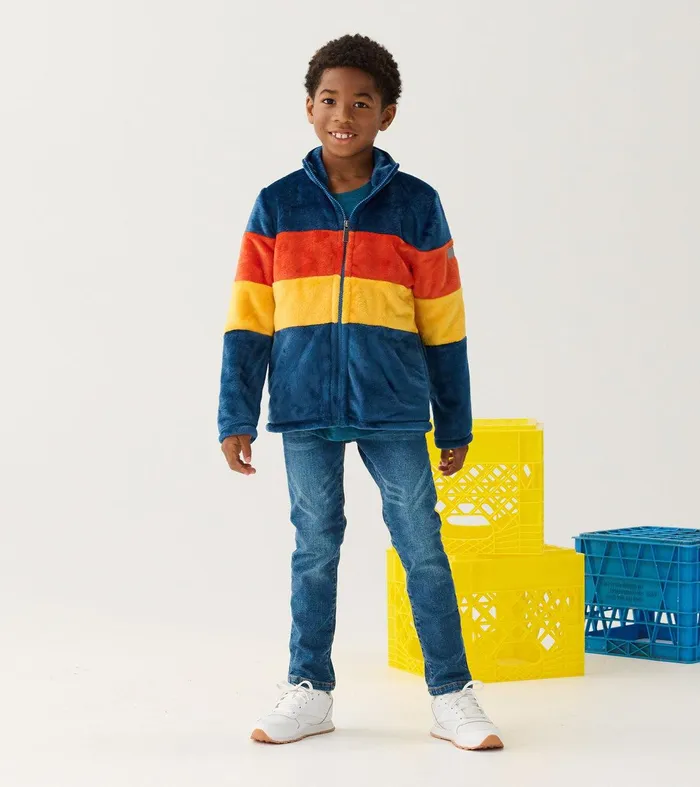 Boys Colour Block Fuzzy Fleece ZipUp Jacket Hatley