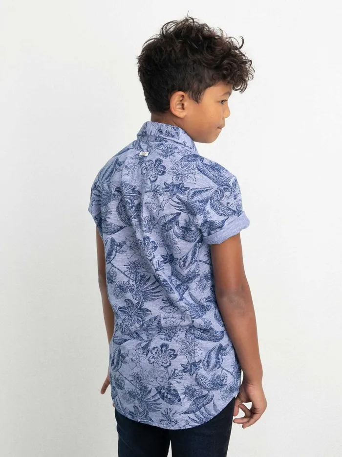 Boys Shirts Petrol Industries ShortSleeved Shirt With Flower Print Imperial Blue