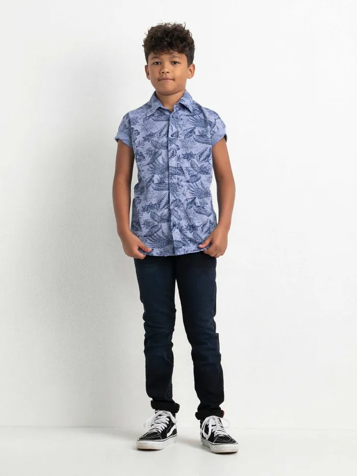 Boys Shirts Petrol Industries ShortSleeved Shirt With Flower Print Imperial Blue