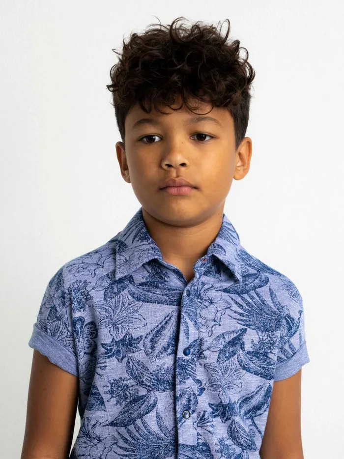 Boys Shirts Petrol Industries ShortSleeved Shirt With Flower Print Imperial Blue