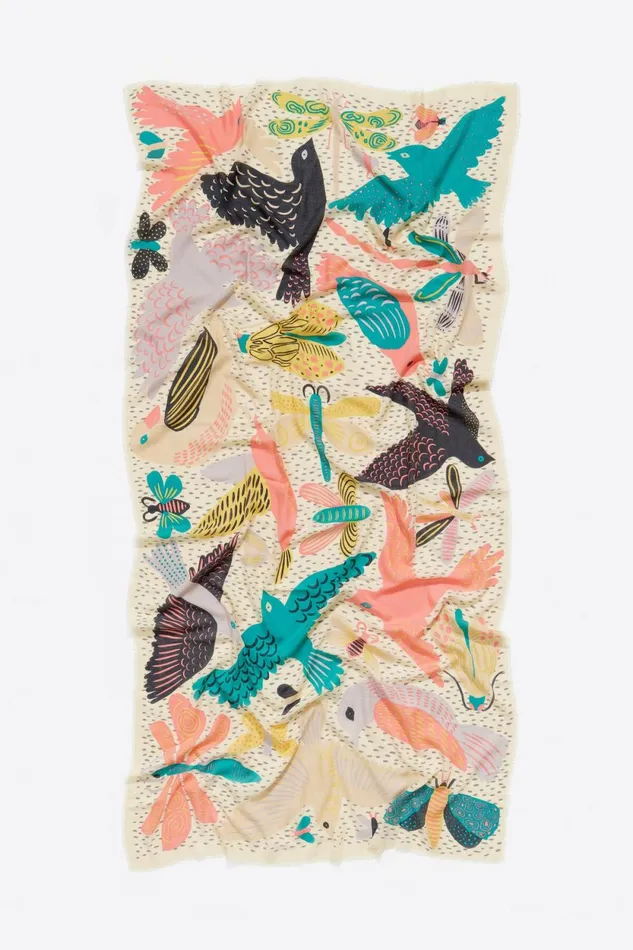 Bugs And Birds Shawl With Print Ivory Women Bimba Y Lola Scarves Bugs And Birds Shawl With Print Ivory Women Bimba Y Lola Scarves