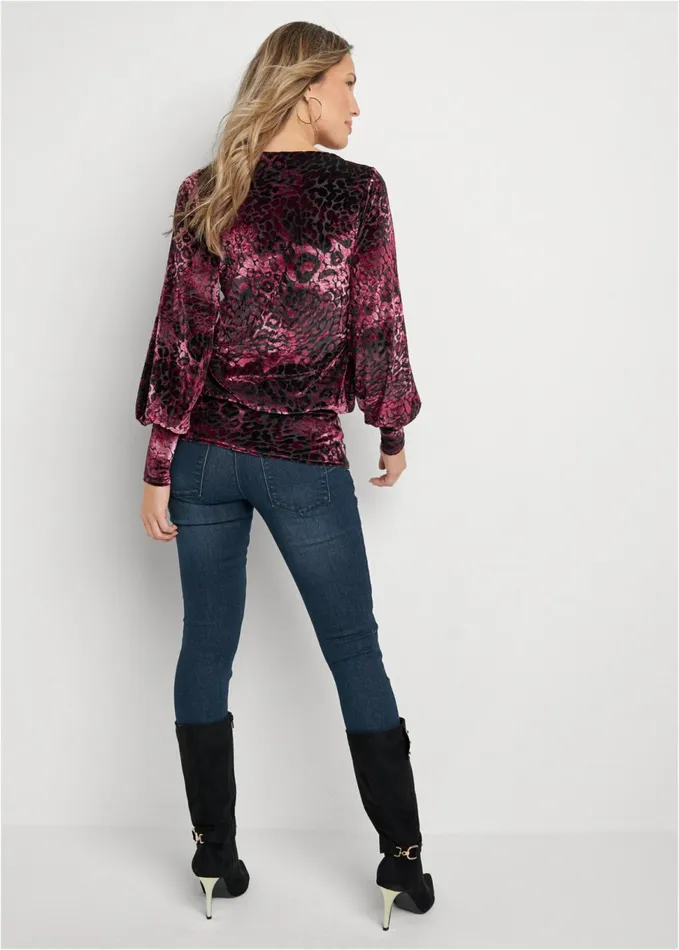 BURNOUT VELVET TOP Burgundy and Black Women VENUS Night Out Tops