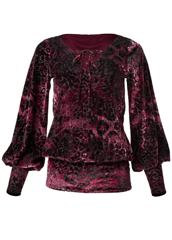 BURNOUT VELVET TOP Burgundy and Black Women VENUS Night Out Tops