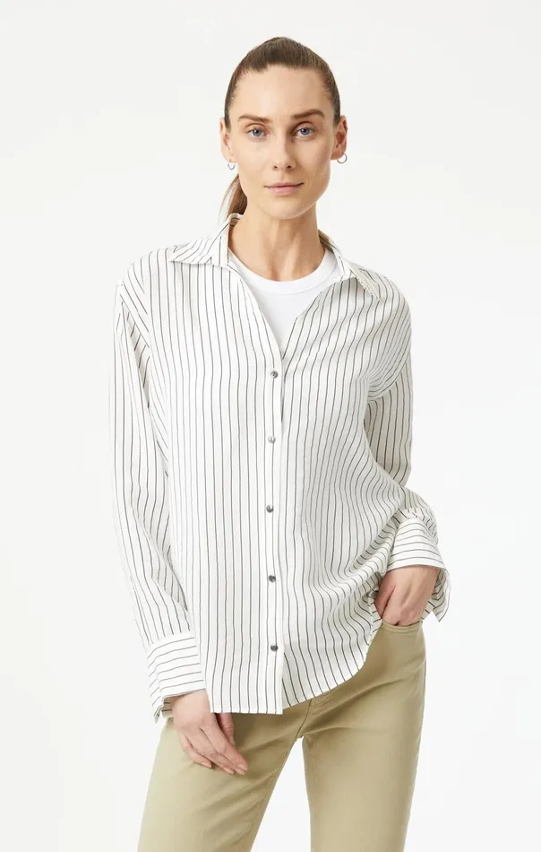 ButtonUp Long Sleeve Shirt In Black Stripe Women Mavi Jeans Shirts